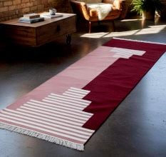 Handmade Red Cotton Modern Dhurrie For Hallway Decor